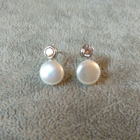 Pendientes Plata de Ley 3 con perla y circonita presión Nuevos (106)