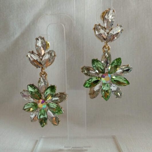 Pendientes mujer fantasía cristal verdes cierre de presión Nuevos (106)