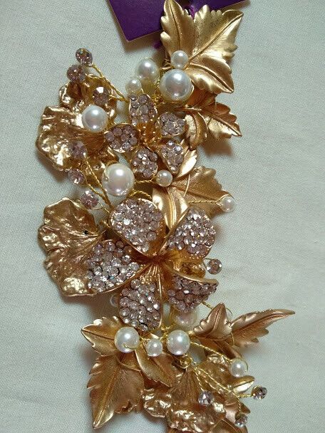 Tocado aderezo mujer ceremonia dorado perlas Nuevo - Imagen 3