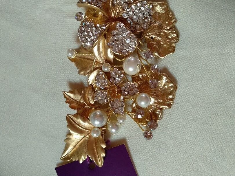 Tocado aderezo mujer ceremonia dorado perlas Nuevo - Imagen 4