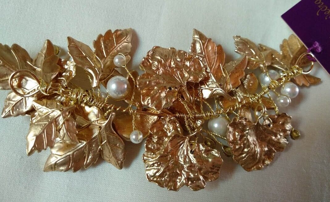 Tocado aderezo mujer ceremonia dorado perlas Nuevo - Imagen 6