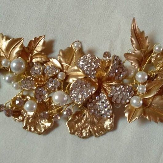 Tocado aderezo mujer ceremonia dorado perlas Nuevo