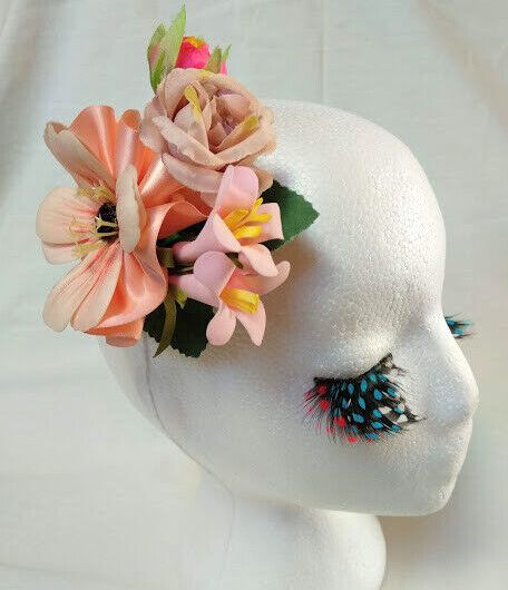 Tocado broche mujer flores tela combinando colores rosa,salmón y beige Nuevo