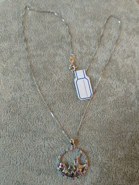 Collar con colgante corazon luna y estrellas Plata de Ley Rodiada Nuevos (106) - Imagen 3