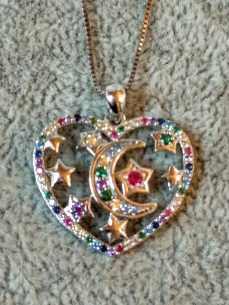 Collar con colgante corazon luna y estrellas Plata de Ley Rodiada Nuevos (106) - Imagen 4