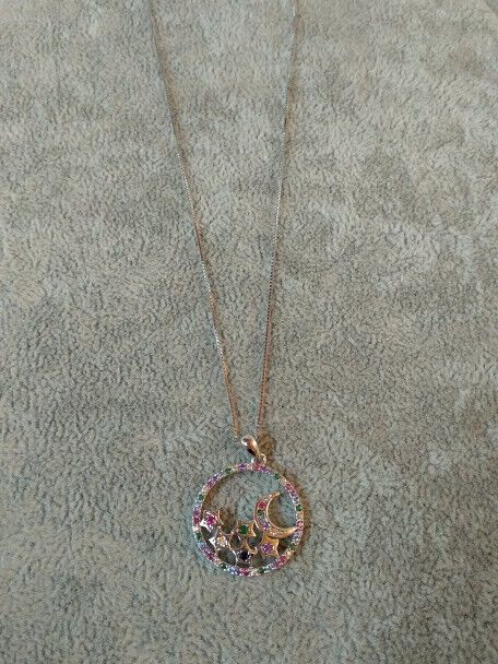 Collar con colgante corazon luna y estrellas Plata de Ley Rodiada Nuevos (106) - Imagen 5