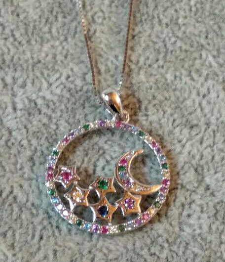 Collar con colgante corazon luna y estrellas Plata de Ley Rodiada  Nuevos (106)