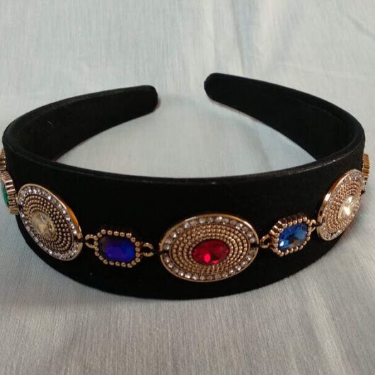 Diadema mujer en satén con apliques de pedrería de colores (104) Nuevo