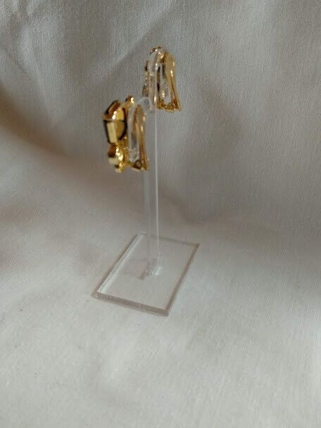 Pendientes bisutería dorados cristales blancos y negros cierre de clip(106) - Imagen 5