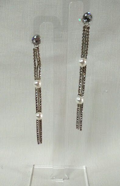 Pendientes bisuteria largos cierre presion con perlas nuevo con etiqueta (104)