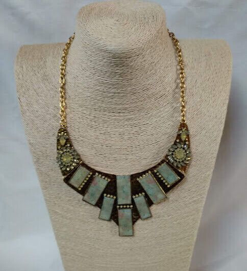 Collar gargantilla  étnico mujer dorado envejecido y esmalte Nuevo (104)