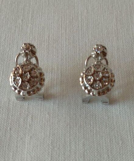 Pendientes tipo Vintage Plata de Ley rodiada con circonitas Omega Nuevos