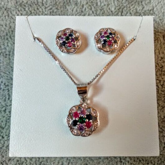 Pendientes y gargantilla  con piedras Plata de Ley Rodiada presión Nuevos (106)