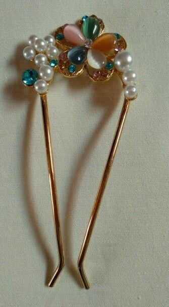 Peineta mujer dorada flor diferentes colores piedras y perlas Nueva. - Imagen 3