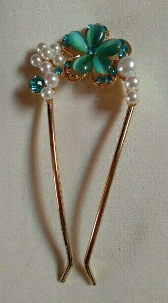 Peineta mujer dorada flor diferentes colores piedras y perlas Nueva. - Imagen 5