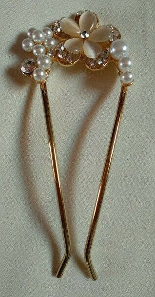 Peineta mujer dorada flor diferentes colores piedras y perlas Nueva. - Imagen 7