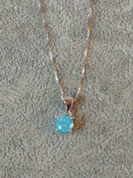 Pendientes y gargantilla con zafiro claro Plata de Ley presión Nuevos (106) - Imagen 4