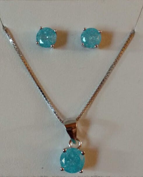 Pendientes y gargantilla con zafiro claro Plata de Ley presión Nuevos (106)