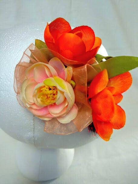 Tocado broche mujer flores tela combinando tonos anaranjados Nuevo - Imagen 3
