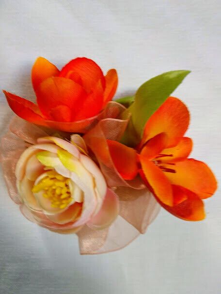 Tocado broche mujer flores tela combinando tonos anaranjados Nuevo - Imagen 4