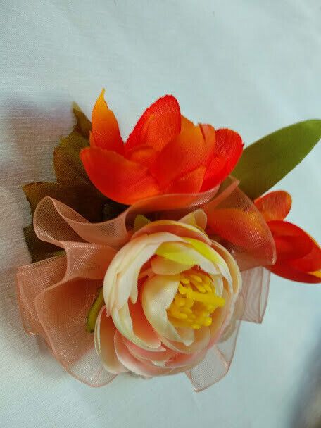 Tocado broche mujer flores tela combinando tonos anaranjados Nuevo - Imagen 5
