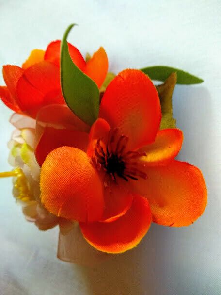 Tocado broche mujer flores tela combinando tonos anaranjados Nuevo - Imagen 6