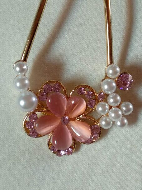 Peineta mujer dorada flor diferentes colores piedras y perlas Nueva. - Imagen 9