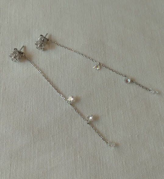 Pendientes Plata de Ley largos con circonitas presión Nuevos - Imagen 3