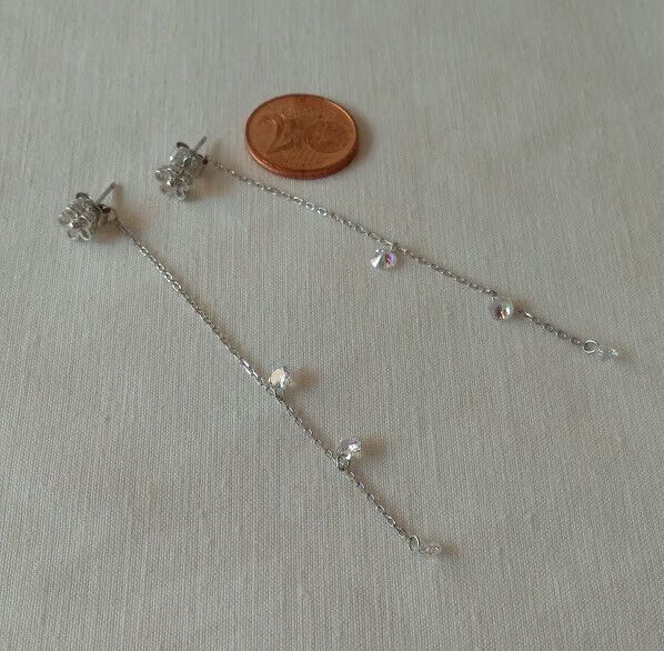 Pendientes Plata de Ley largos con circonitas presión Nuevos - Imagen 4