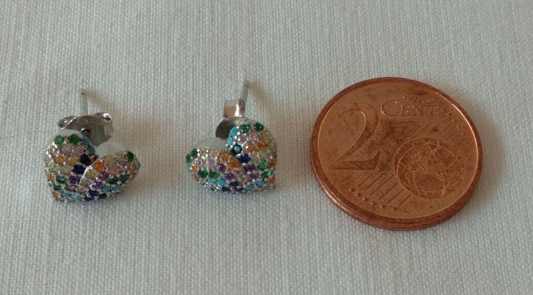 Pendientes Plata de Ley multicolor forma corazón presión Nuevos - Imagen 3