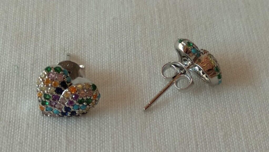 Pendientes Plata de Ley multicolor forma corazón presión Nuevos - Imagen 4