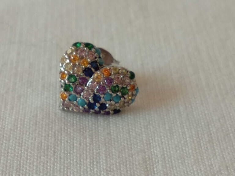 Pendientes Plata de Ley multicolor forma corazón presión Nuevos - Imagen 5