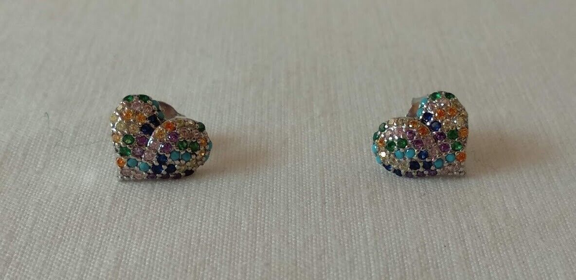 Pendientes Plata de Ley multicolor forma corazón presión Nuevos - Imagen 6
