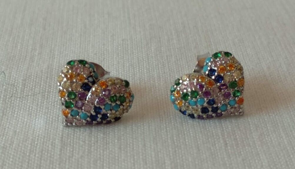 Pendientes Plata de Ley multicolor forma corazón presión Nuevos