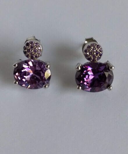 Pendientes Plata de Ley rodiada vintage con amatista cierre de presión ºNuevos