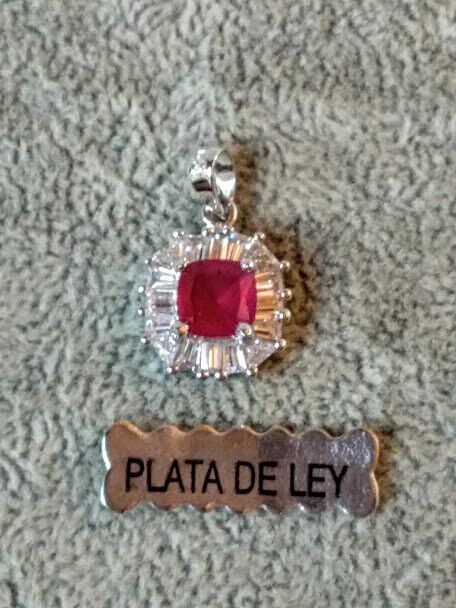 Colgante cuadrado piedra rosa Plata de Ley rodiada 925 Nuevo (106) - Imagen 3