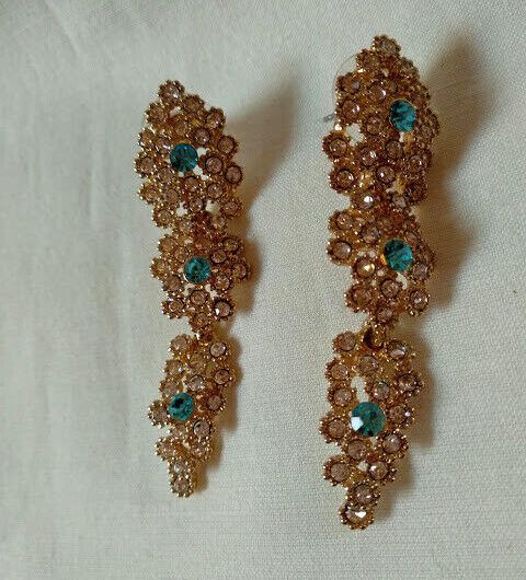 Pendientes mujer vintage en cascada cuajados piedras cierre presión Nuevos