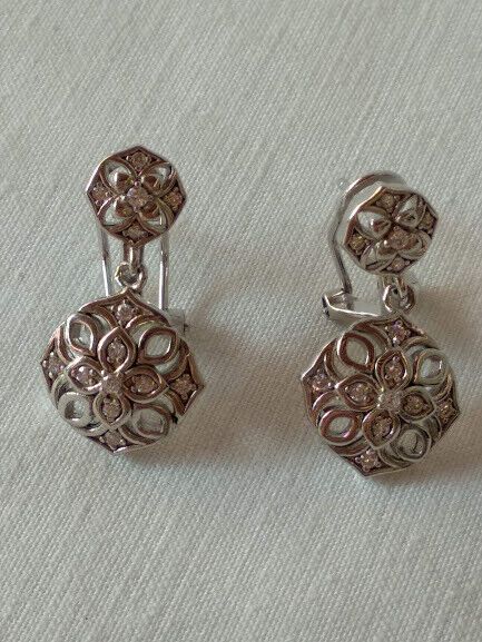 Pendientes tipo Vintage Plata de Ley largos con circonitas Omega Nuevos - Imagen 3