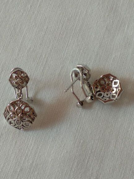 Pendientes tipo Vintage Plata de Ley largos con circonitas Omega Nuevos - Imagen 4