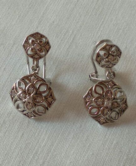 Pendientes tipo Vintage Plata de Ley largos con circonitas Omega Nuevos