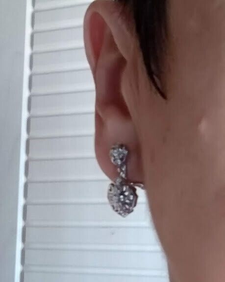 Pendientes tipo Vintage Plata de Ley largos con circonitas Omega Nuevos - Imagen 6