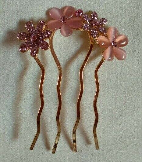 Peineta mujer ceremonia dorada flores color rosa Nueva