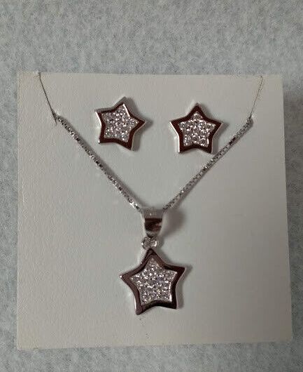 Pendientes y gargantilla en Plata de Ley Estrella con circonitas Nuevos