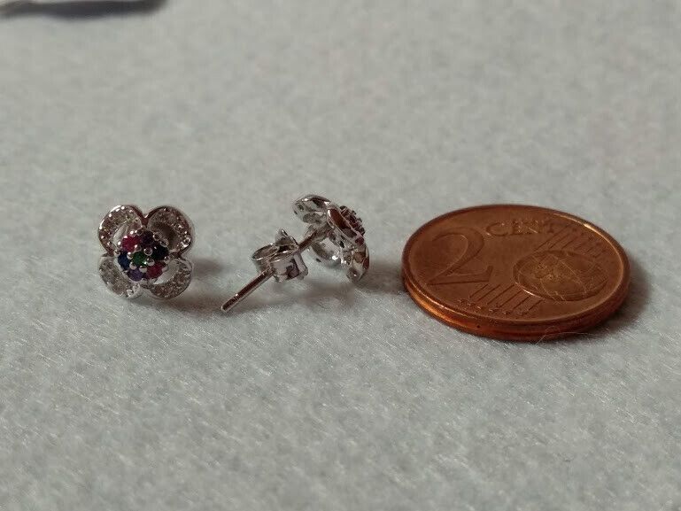 Pendientes y gargantilla en Plata de Ley flor con piedras multicolor Nuevos - Imagen 7