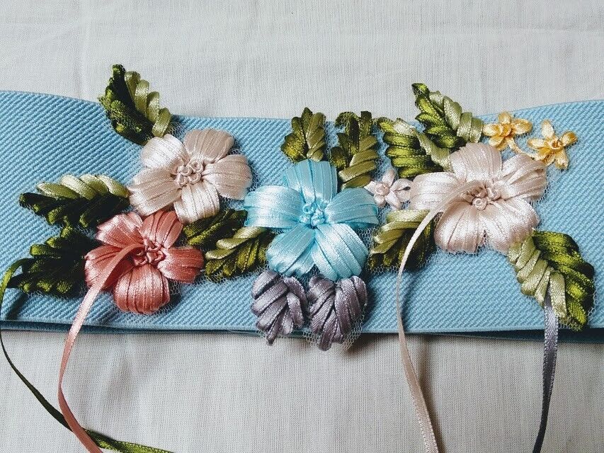 Cinturón mujer elástico boho con bordados raso color azul Nuevo - Imagen 3