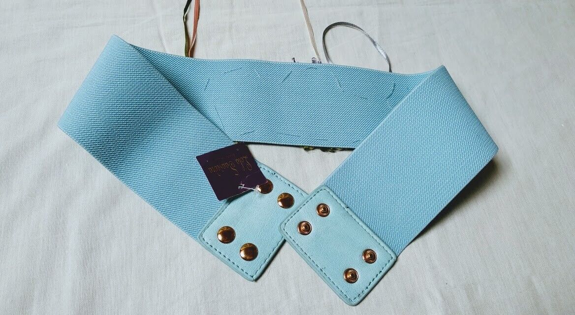 Cinturón mujer elástico boho con bordados raso color azul Nuevo - Imagen 4