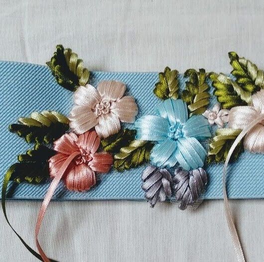 Cinturón mujer elástico boho con bordados raso color azul Nuevo