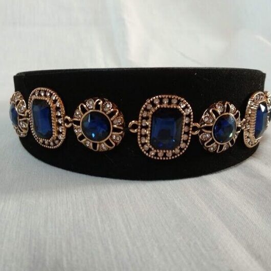 Diadema mujer en satén con apliques de pedrería color azul (104) Nuevo