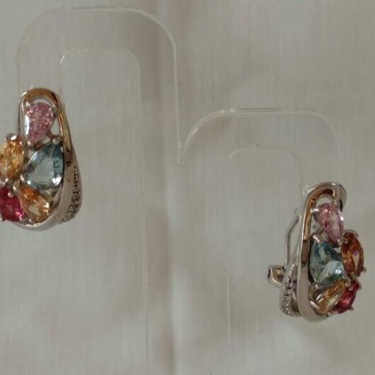 Pendientes Plata de Ley con piedras multicolor Omega Nuevos